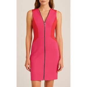 Elie Tahari Colorblock Full Zip Sleeveless Dress Size 0 Pink Preppy Spring Party